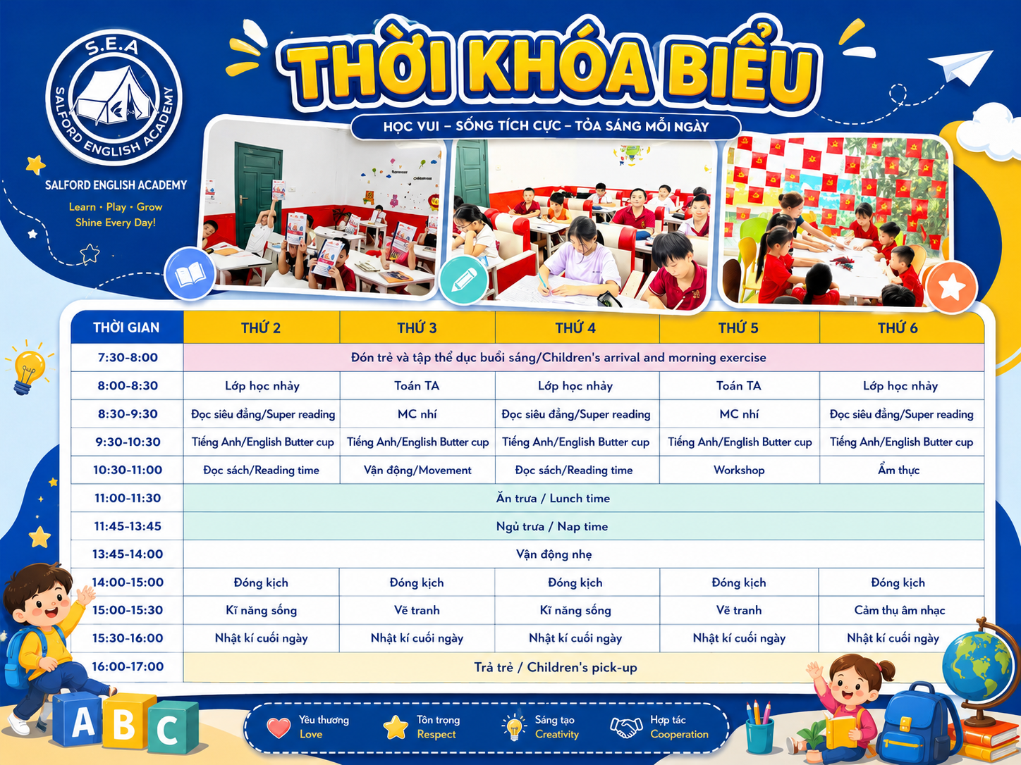 Thời khóa biểu chi tiết S.E.A Summer Camp
